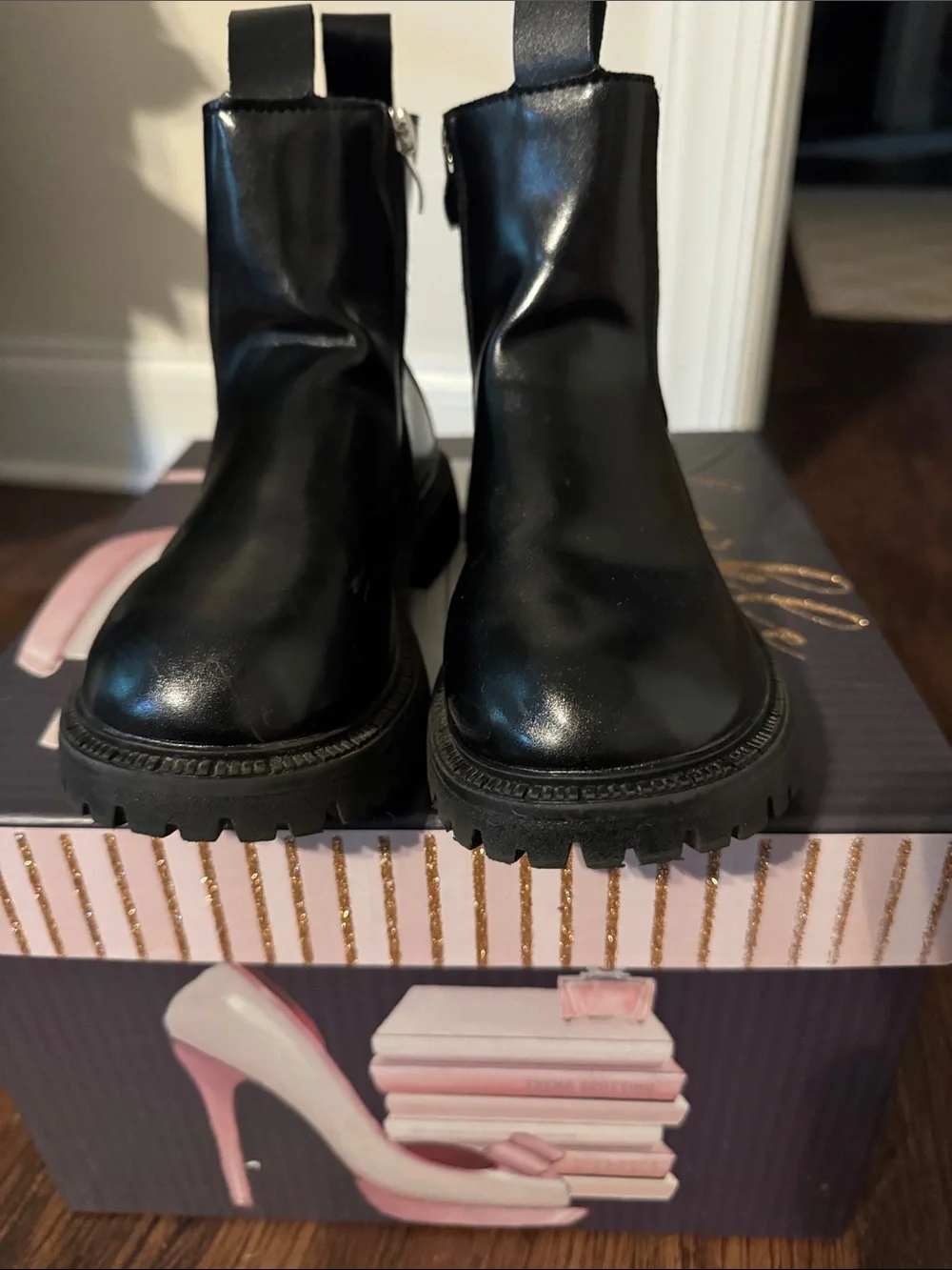 Kids Black Lug-Sole Chelsea Boots with Side Zip
